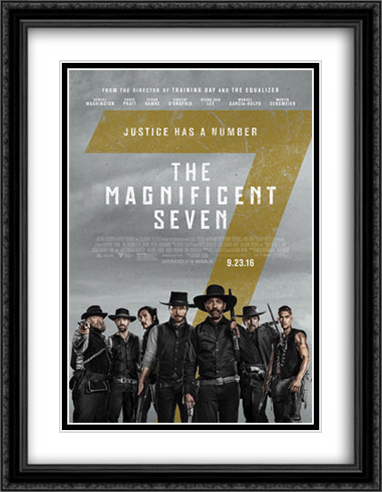 The Magnificent Seven 28x36 Black Ornate Wood Framed Movie Poster with Double Matting