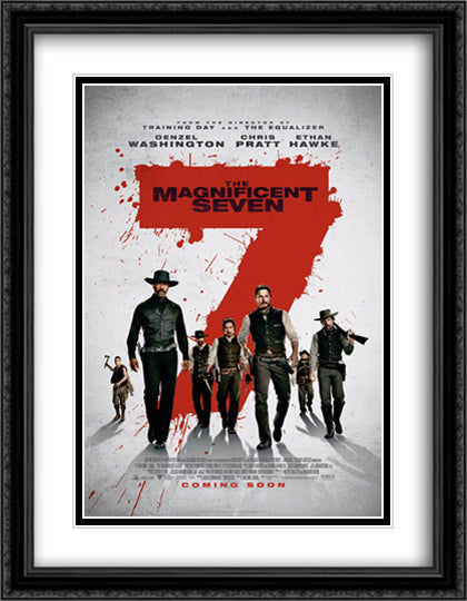 The Magnificent Seven 28x36 Black Ornate Wood Framed Movie Poster with Double Matting