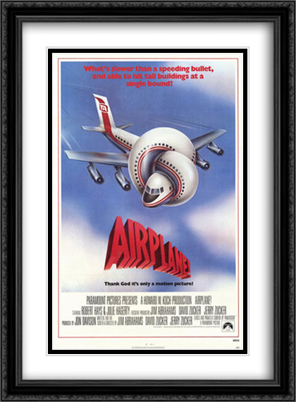 Airplane 28x38 Black Ornate Wood Framed Movie Poster with Double Matting