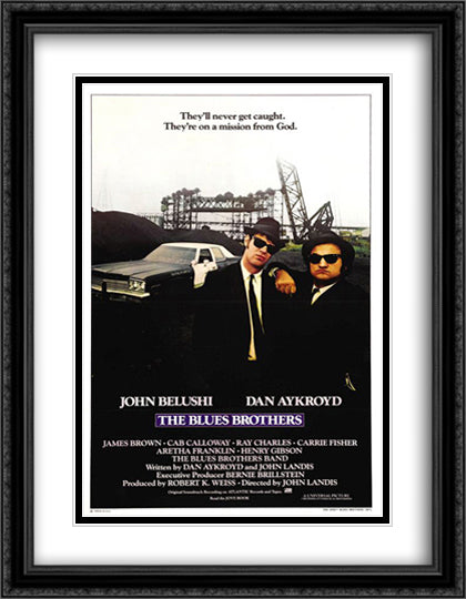 Blues Brothers 28x36 Black Ornate Wood Framed Movie Poster with Double Matting