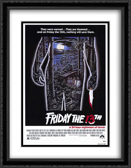 Friday the 13th 28x36 Black Ornate Wood Framed Movie Poster with Double Matting