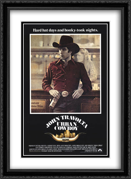Urban Cowboy 28x38 Black Ornate Wood Framed Movie Poster with Double Matting