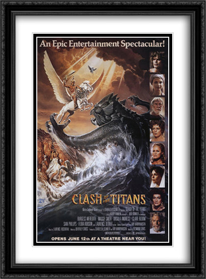 Clash of the Titans 28x38 Black Ornate Wood Framed Movie Poster with Double Matting