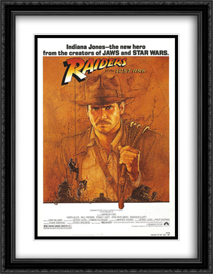 Raiders of the Lost Ark 28x36 Black Ornate Wood Framed Movie Poster with Double Matting
