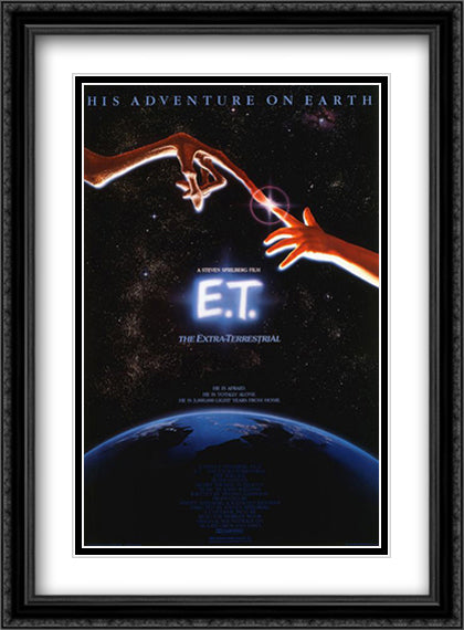 E.T. The Extra Terrestrial 28x38 Black Ornate Wood Framed Movie Poster with Double Matting