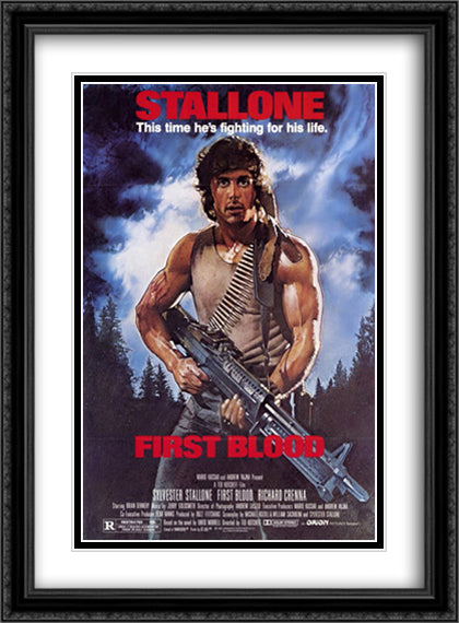 First Blood 28x38 Black Ornate Wood Framed Movie Poster with Double Matting