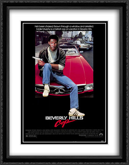 Beverly Hills Cop 28x36 Black Ornate Wood Framed Movie Poster with Double Matting