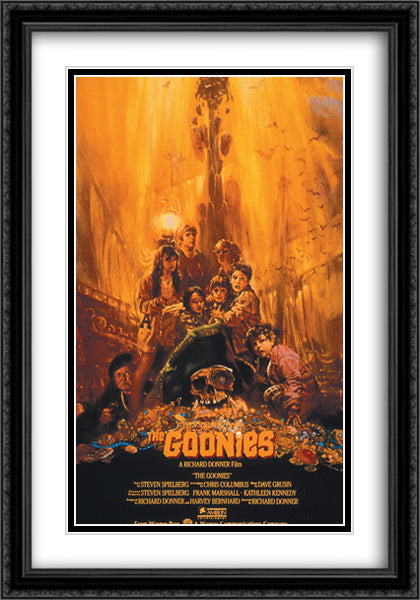 The Goonies 28x40 Black Ornate Wood Framed Movie Poster with Double Matting
