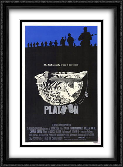 Platoon 28x38 Black Ornate Wood Framed Movie Poster with Double Matting