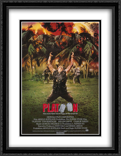 Platoon 28x36 Black Ornate Wood Framed Movie Poster with Double Matting
