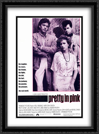Pretty in Pink 28x38 Black Ornate Wood Framed Movie Poster with Double Matting