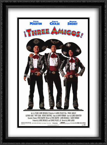 Three Amigos 28x38 Black Ornate Wood Framed Movie Poster with Double Matting