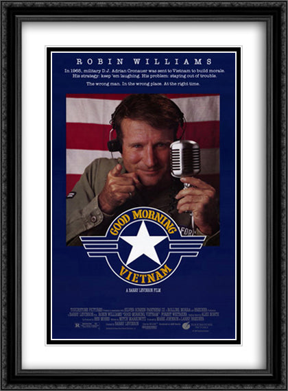 Good Morning Vietnam 28x38 Black Ornate Wood Framed Movie Poster with Double Matting