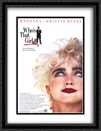Who's That Girl 28x36 Black Ornate Wood Framed Movie Poster with Double Matting