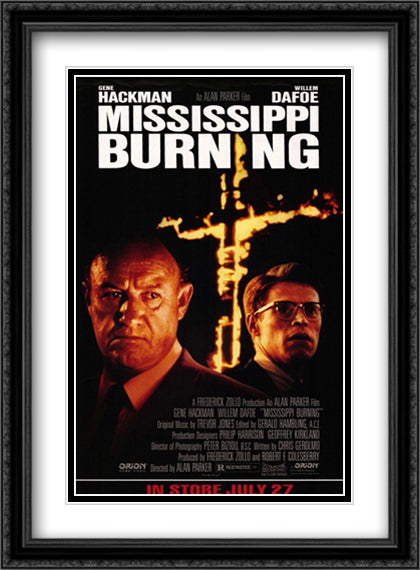 Mississippi Burning 28x38 Black Ornate Wood Framed Movie Poster with Double Matting