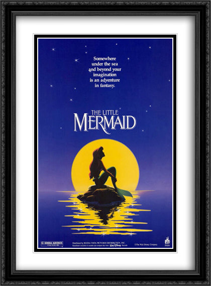 The Little Mermaid 28x38 Black Ornate Wood Framed Movie Poster with Double Matting