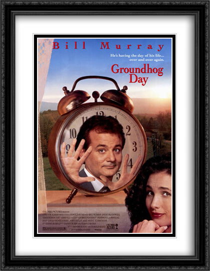 Groundhog Day 28x36 Black Ornate Wood Framed Movie Poster with Double Matting
