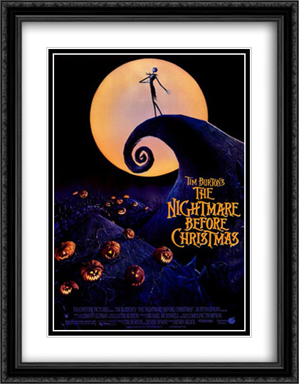 The Nightmare Before Christmas 28x36 Black Ornate Wood Framed Movie Poster with Double Matting