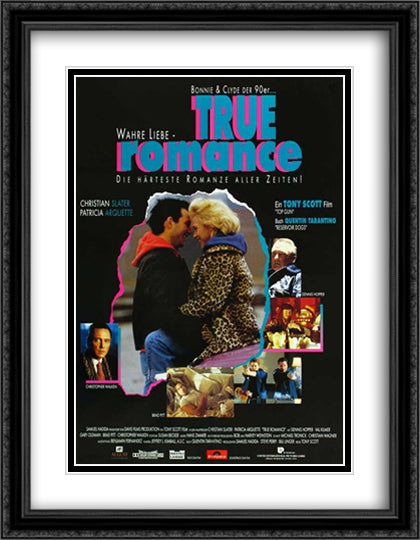 True Romance 28x36 Black Ornate Wood Framed Movie Poster with Double Matting