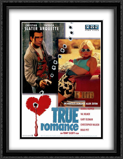 True Romance 28x36 Black Ornate Wood Framed Movie Poster with Double Matting