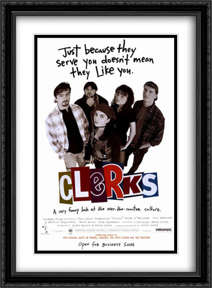 Clerks 28x38 Black Ornate Wood Framed Movie Poster with Double Matting