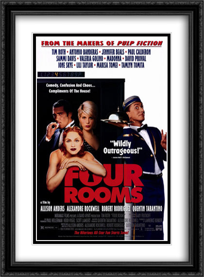 Four Rooms 28x38 Black Ornate Wood Framed Movie Poster with Double Matting