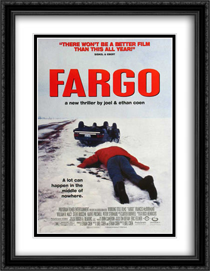 Fargo 28x36 Black Ornate Wood Framed Movie Poster with Double Matting