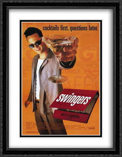 Swingers 28x36 Black Ornate Wood Framed Movie Poster with Double Matting