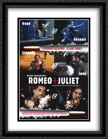 Romeo & Juliet 28x36 Black Ornate Wood Framed Movie Poster with Double Matting