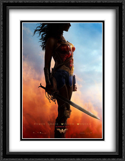 Wonder Woman 28x36 Black Ornate Wood Framed Movie Poster with Double Matting
