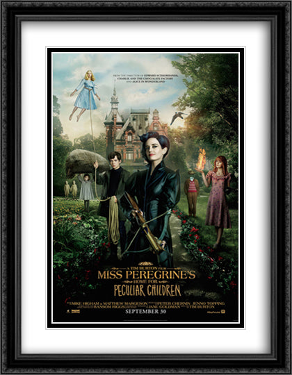 Miss Peregrine's Home for Peculiar Children 28x36 Black Ornate Wood Framed Movie Poster with Double Matting