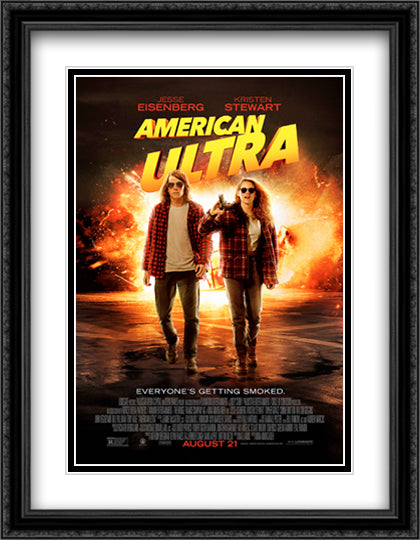 American Ultra 28x36 Black Ornate Wood Framed Movie Poster with Double Matting