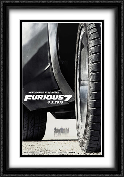 The Fast and the Furious 7 28x40 Black Ornate Wood Framed Movie Poster with Double Matting