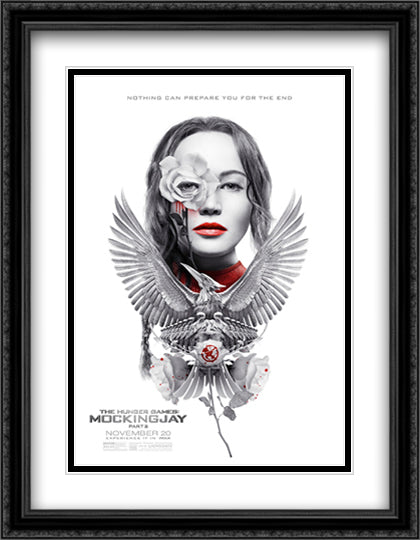 The Hunger Games Mockingjay 28x36 Black Ornate Wood Framed Movie Poster with Double Matting