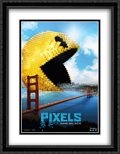 Pixels 28x36 Black Ornate Wood Framed Movie Poster with Double Matting