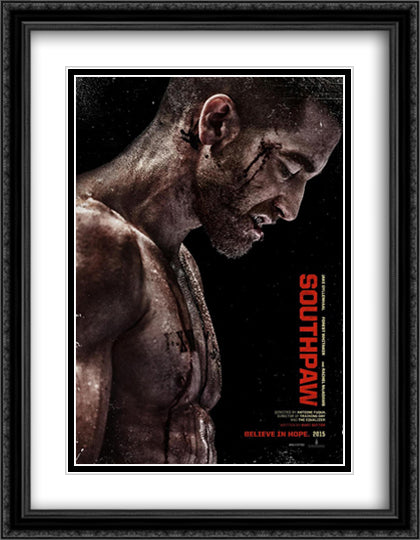 Southpaw 28x36 Black Ornate Wood Framed Movie Poster with Double Matting
