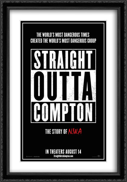 Straight Outta Compton 28x40 Black Ornate Wood Framed Movie Poster with Double Matting