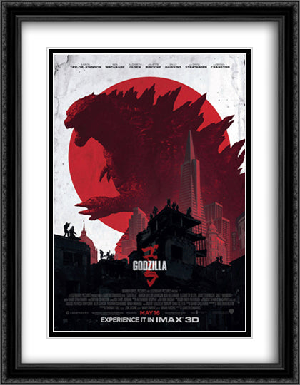 Godzilla 28x36 Black Ornate Wood Framed Movie Poster with Double Matting