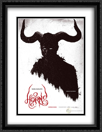 Horns 28x36 Black Ornate Wood Framed Movie Poster with Double Matting