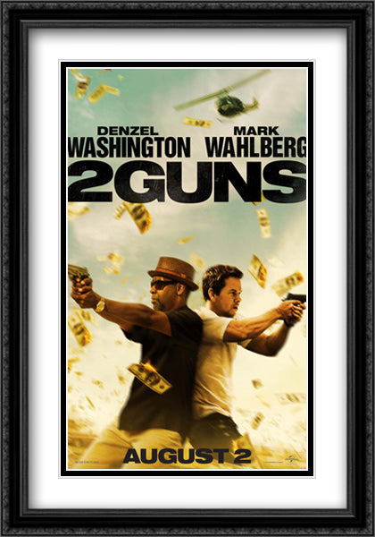 2 Guns 28x40 Black Ornate Wood Framed Movie Poster with Double Matting