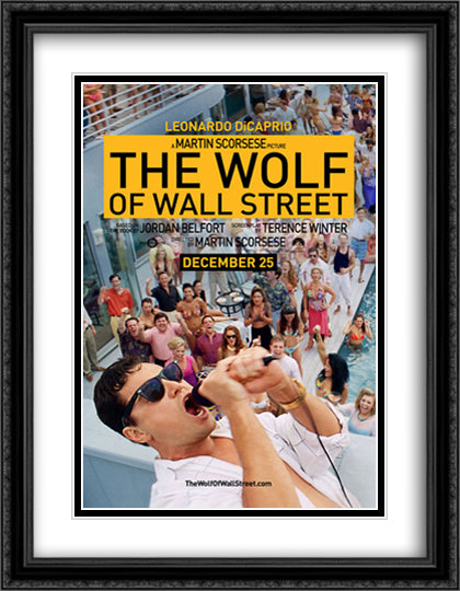 The Wolf of Wall Street 28x36 Black Ornate Wood Framed Movie Poster with Double Matting