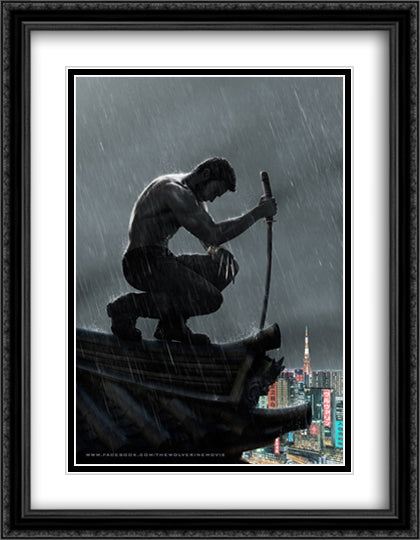 The Wolverine 28x36 Black Ornate Wood Framed Movie Poster with Double Matting