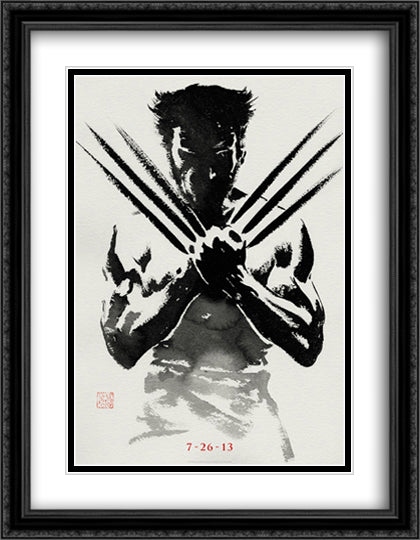 The Wolverine 28x36 Black Ornate Wood Framed Movie Poster with Double Matting