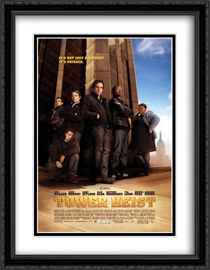 Tower Heist 28x36 Black Ornate Wood Framed Movie Poster with Double Matting