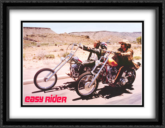 Easy Rider 36x28 Black Ornate Wood Framed Movie Poster with Double Matting