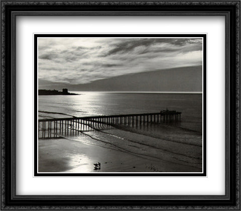 The Scripps Pier 32x28 Black Ornate Wood Framed Art Print Poster with Double Matting by Adams, Ansel