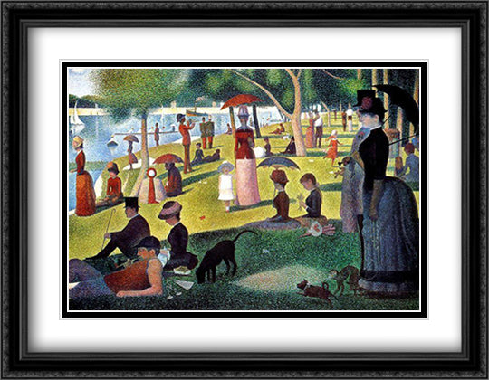 Sunday Afternoon on the Island of La Grande Jatte, c.1886 36x28 Black Ornate Wood Framed Art Print Poster with Double Matting by Seurat, Georges