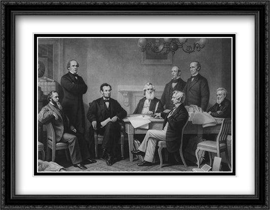 President Lincoln First Reading of the Emancipation Proclamation (#4) 36x28 Black Ornate Wood Framed Art Print Poster with Double Matting