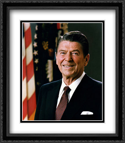 Official Portrait of President Ronald Reagan (#9) 28x32 Black Ornate Wood Framed Art Print Poster with Double Matting