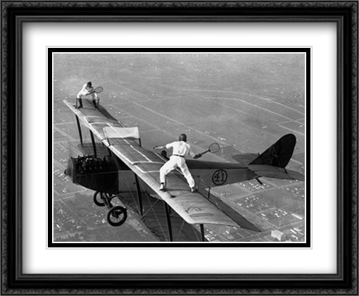 Tennis on the Wing 34x28 Black Ornate Wood Framed Art Print Poster with Double Matting